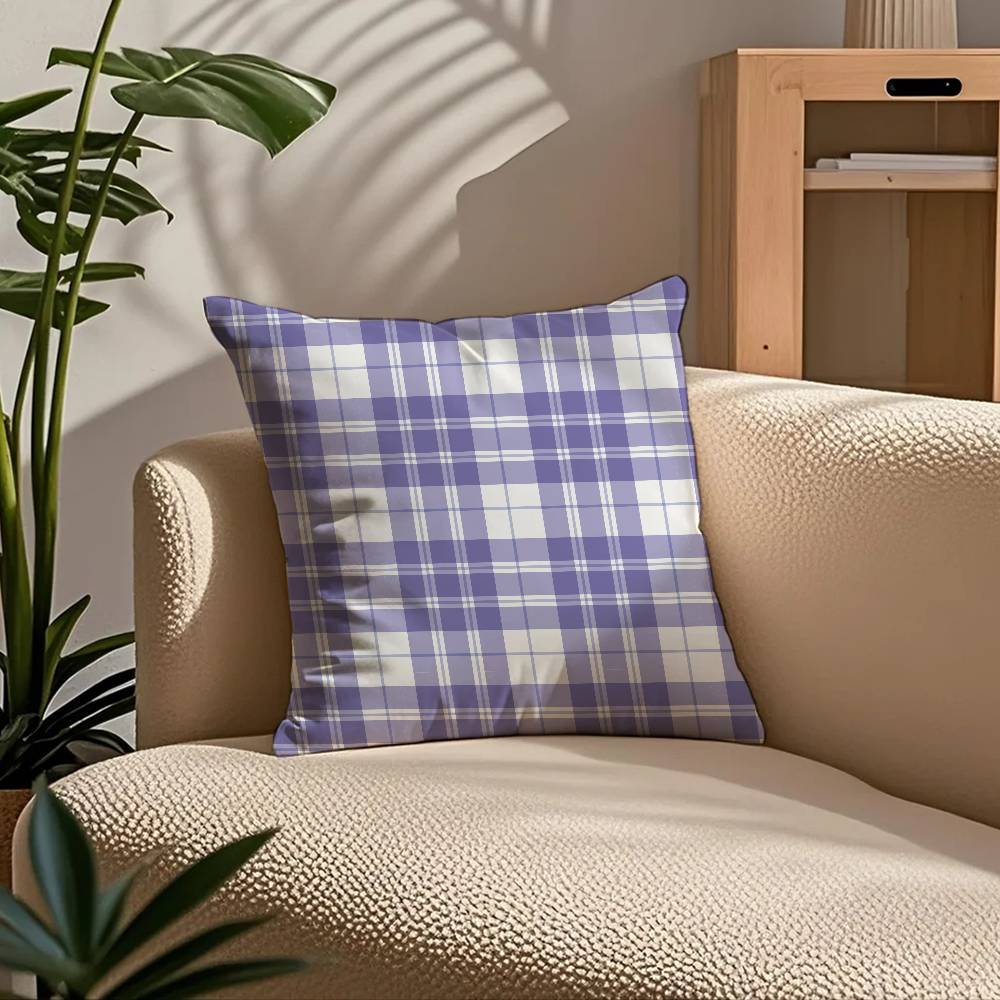 Simple Purple Plaidprint Pillow Case Comfort Sofa Bed Silky Elegant Invisible Zipper Custom Decorative Cushion Cover