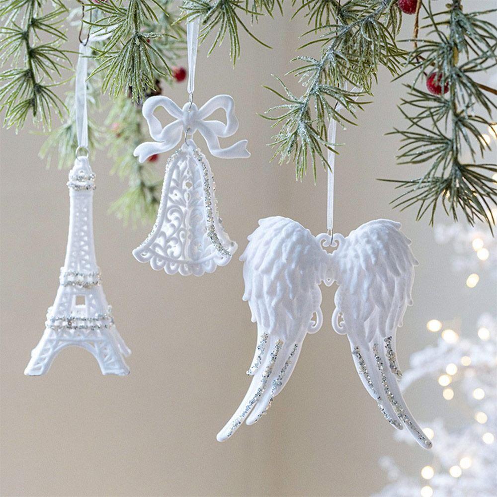Flocking Christmas Hanging Pendants White Christmas Tree Ornament Xmas Ball  For Christmas