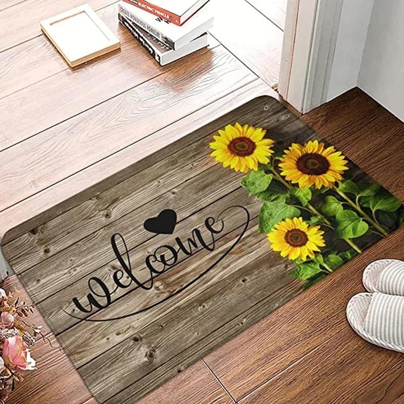 Sunflower Entrance Welcome Door Mat Flowers Bedroom Bedside Decor Carpet Non-slip Bathroom Kitchen Foot Rugs for Indoor Home