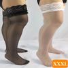 Elastic Plus Size Women Long Socks Thigh High Stocking Black White Lace Top Over The Knee Sexy Stockings With Silicone Anti-Slip