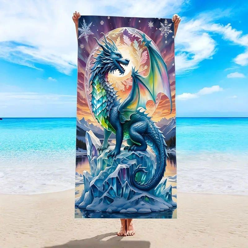 Fantasy Dragon Design Polyester Beach Towel, Quick Dry Woven Machine Washable Contemporary