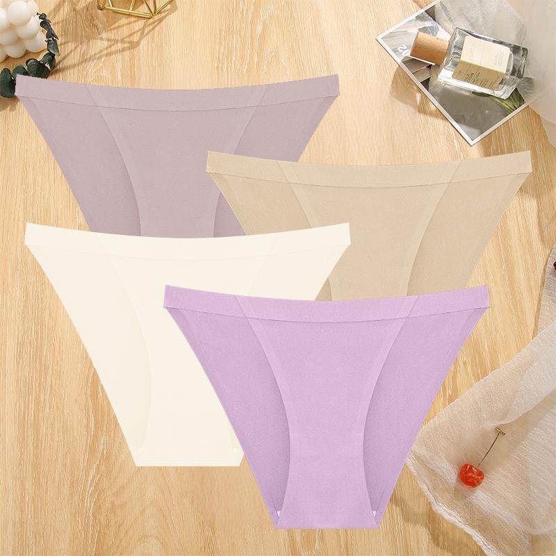 4Pcs/Set Sexy Women Ice Silk Low-waist Panties Female Traceless Briefs Ladies Comfortable Lingerie G-String Underpants