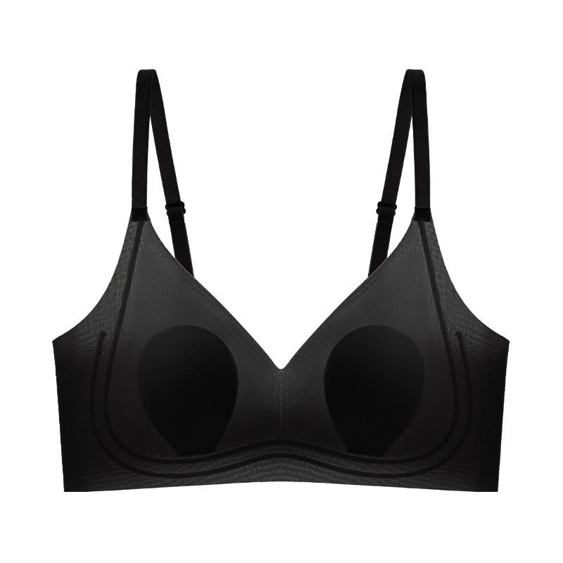 

ultra-thin cool and breathable seamless underwear big breasts show small and thin rabbit ears cup closed breast bra cover Ling XXL(90ABC) чорний
