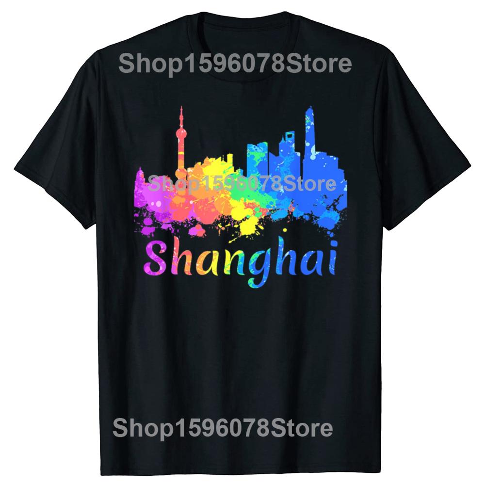 Vtipné Čína Šanghaj Panorama Akvarel Suvenýry Trička Pánské Humor Streetwear Tričko Krátký Rukáv Unisex Volné Oblečení