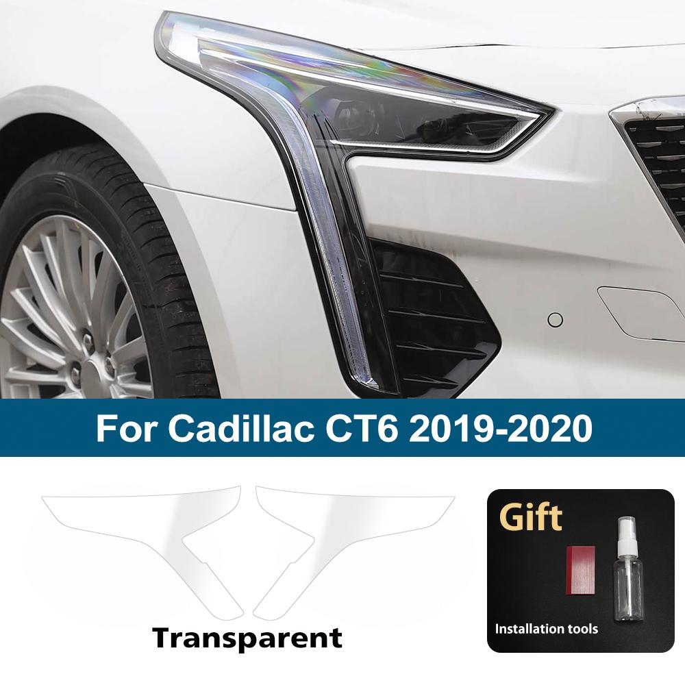 Für Cadillac CT6 2016-2020 Rauchschwarz Hochglanz Vorgeschnitten Scheinwerferschutzfolie TPU PPF Kratzfest Auto Vinyl Folien Kit