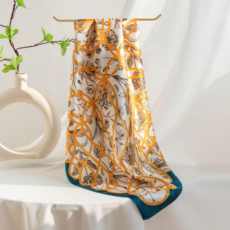 Pure Silk Square Scarf Women - Lightweight Elegant Floral Geometric Print 65x65cm Seasonal Accessory