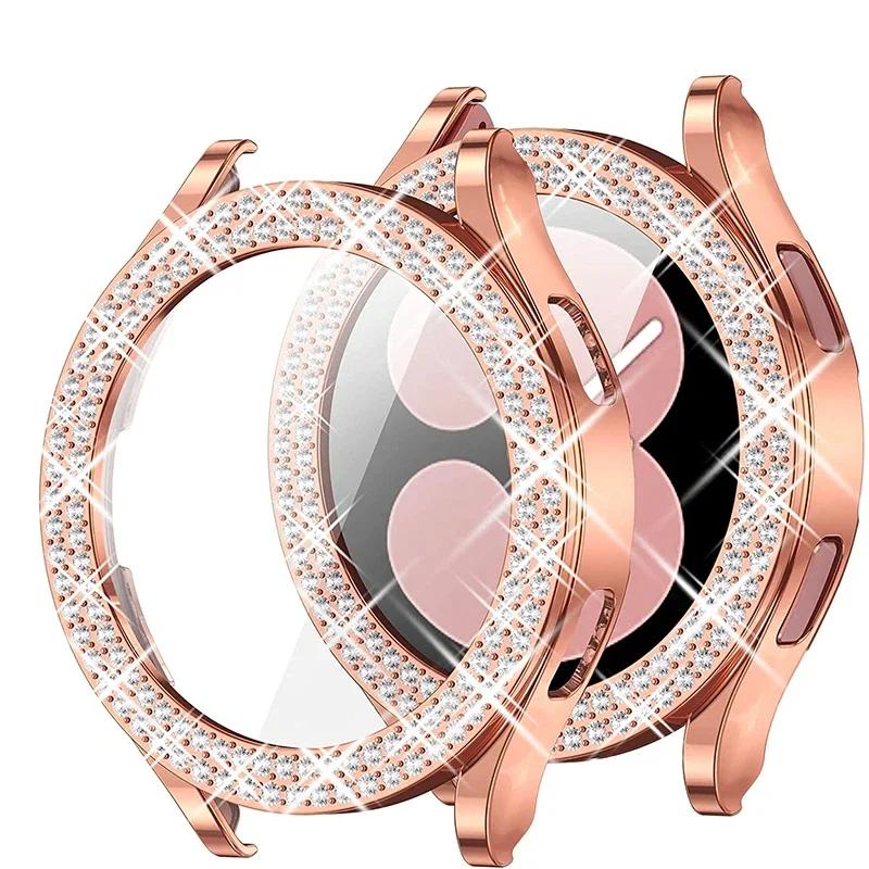Fashion Bling Case for Samsung Galaxy Watch 6 4 Case 40mm 44mm Accessories Two Rows Diamond bumper Galaxy Watch 5 6 40 mm Cover