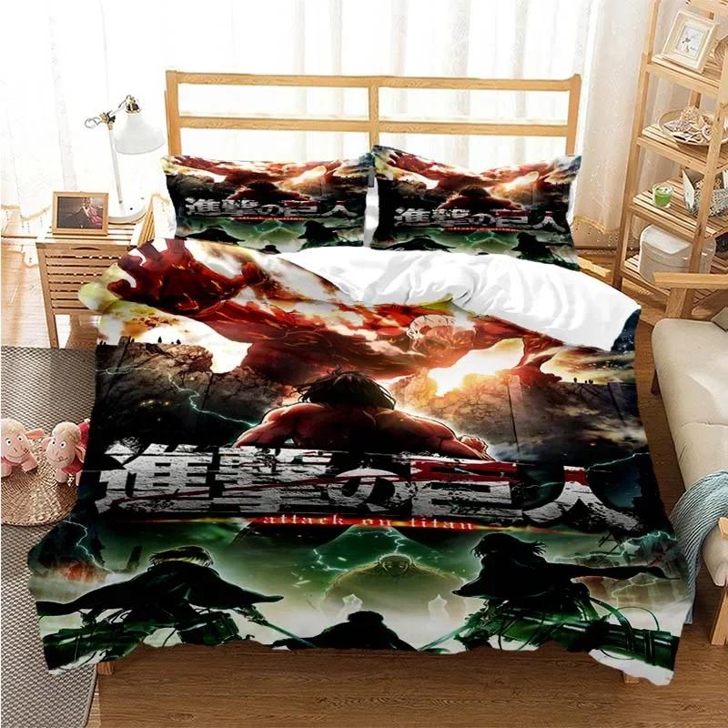 Attack On Titan Fashion Digital Comfortable Duvet Quilt Cover Pillowcase Bedding Set Children Bedroom Decoration Home Textile