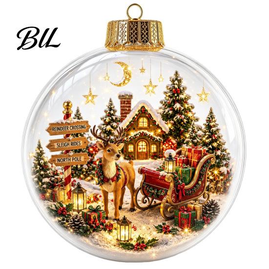 Winter Holiday Hanging Pendants Christmas Tree Crystal Ball Pendant with LED Light, Built-in Christmas-themed Ornaments Pattern Design, Acrylic