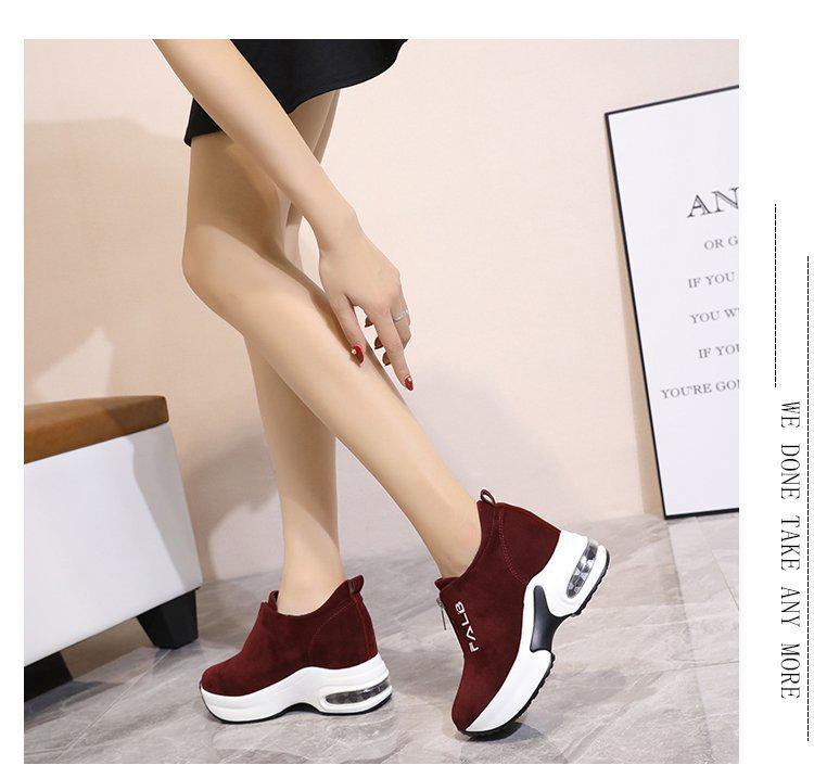 Dámské podzimní 2020 semišové tenisky na zip v korejském stylu se silnou podrážkou