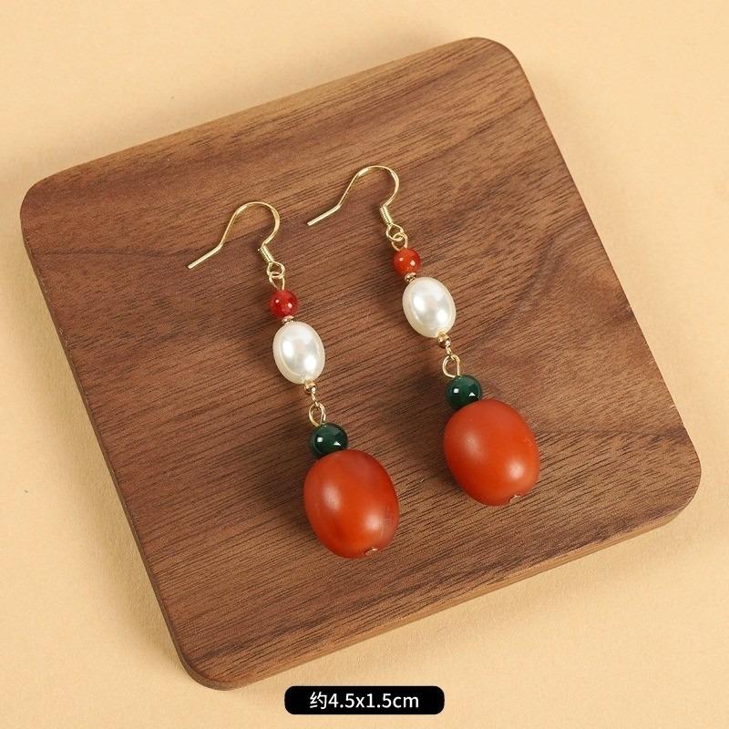 Niche design beeswax earrings retro long literary temperament women's antique cheongsam simple Tibetan earrings