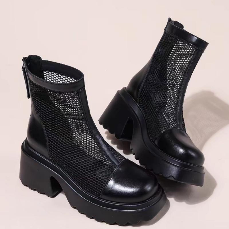 Shoes for Women 2024 High Quality Zip Women's Boots Fashion Mesh Solid Modem Boots New Round Toe Thick Bottom Sandals Boots