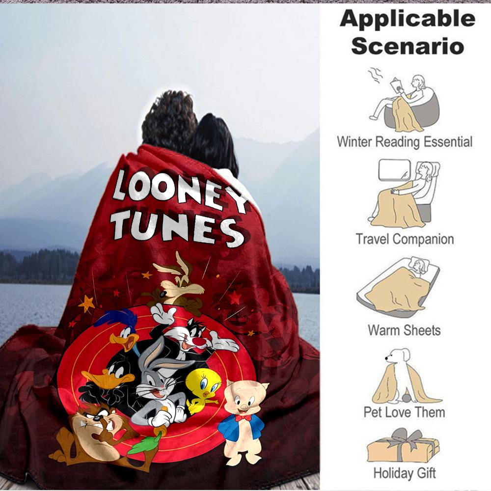 1pc Looney Tunes Flannel Throw Blanket - HD Printed Lightweight Soft Warm All-Season Blanket for Sofa, Bed, Travel026