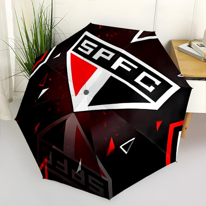 São Paulo FC logo Print Automatic Umbrella, 8 Rib Iron Frame, Plastic Handle, Suitable for Outdoor Travel &Daily , Ideal Gift