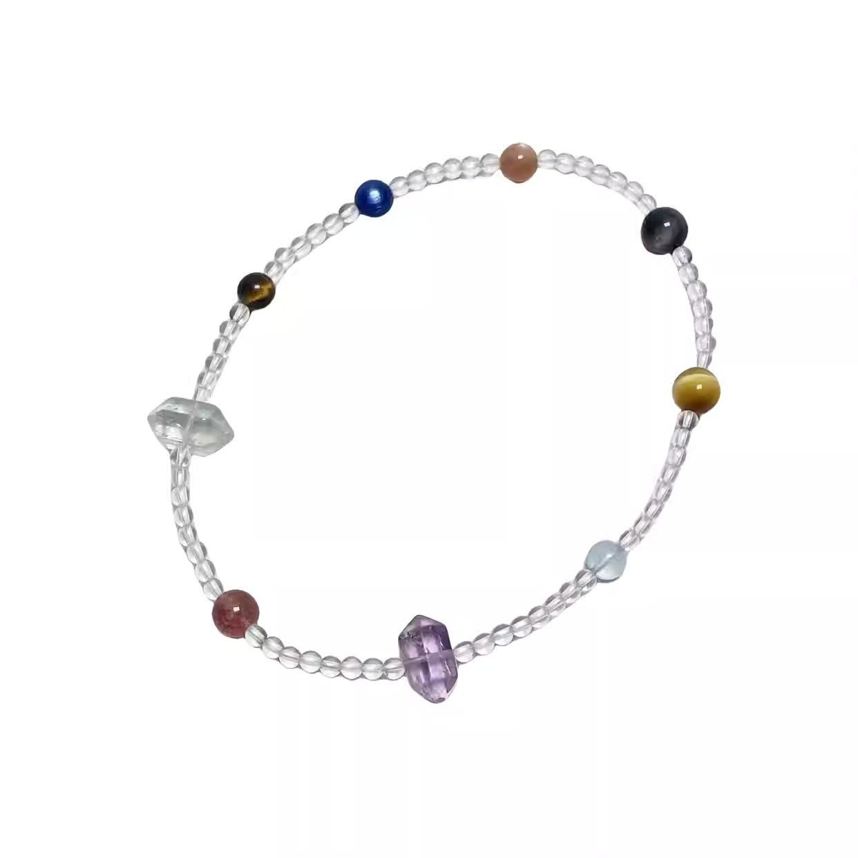 

Rainbow Natural Multi-Gemstone Double-Circle White Crystal Bead Bracelet for Women, Simple and Niche, Light Luxury, Gift for Best Friends Multi-bead double-ring wh