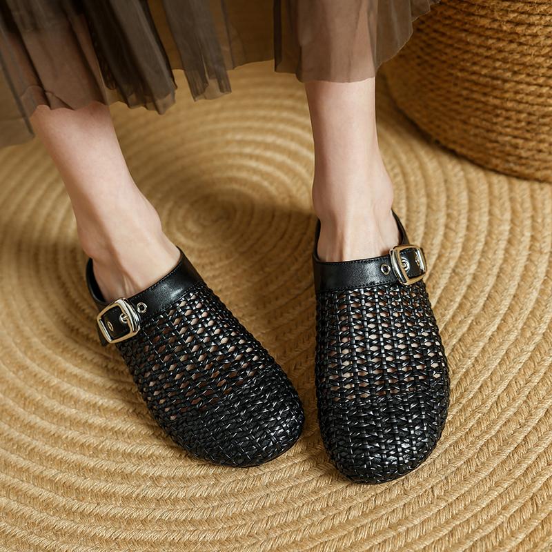 Fashion 2025 Summer Fashion Mueller Slippers Woman Low Heel Soft Bottom Casual Shoes Breathable Mesh Shoes Woman Fashion Braided Shoes