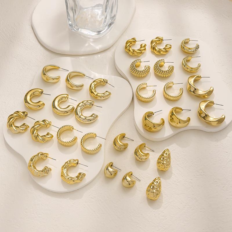 Texture Geometry Multi Shaped Women's Fashion Ring Earring Set Elegant Fashion Style Unique Design Earrings