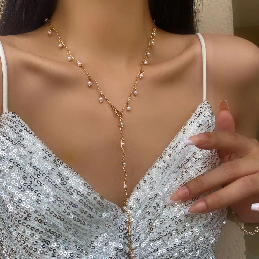Bohemian Long Y-Shaped Necklaces for Women Metal Clavicle Chain Gold Color Choker Holiday Party Jewelry Necklace Gift Collar