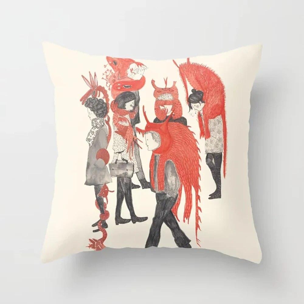 Cushion Covers Japanese Mythology Printed Pillow Cases for Bedroom Living Room Home Decor