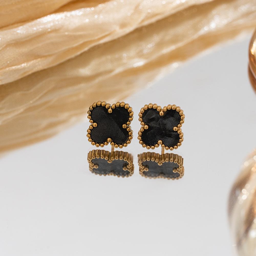 

Серьги из нержавеющей стали, серьги с четырехлистным клевером, женские минималистичные украшения для ушей из 18-каратного золота 18k real gold чёрный