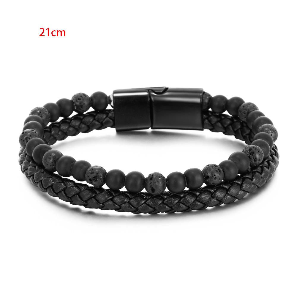 

Браслет из натурального камня с вулканом и тигровым глазом для мужчин и женщин, браслет из коровьей веревки, ювелирные изделия для рук 21cm