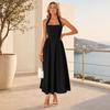 Yousheng Women's Halter Midi Dress, Summer Sleeveless Backless A-Line Long Dress, Square Neck Vacation Beach Sundress