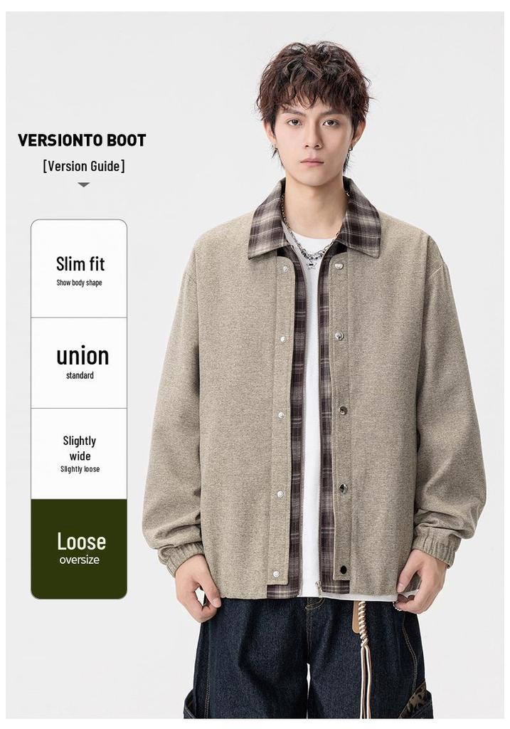 Men's Plaid Patchwork Two-Piece Look Jacket, Spring/Autumn 2026, Plus Size Loose Lapel Outerwear