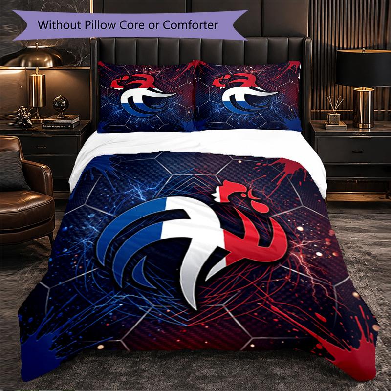 France Football Pattern 3 Pieces Bedding Set Soft Microfiber Duvet Cover with Pillow Cases for Bedroom