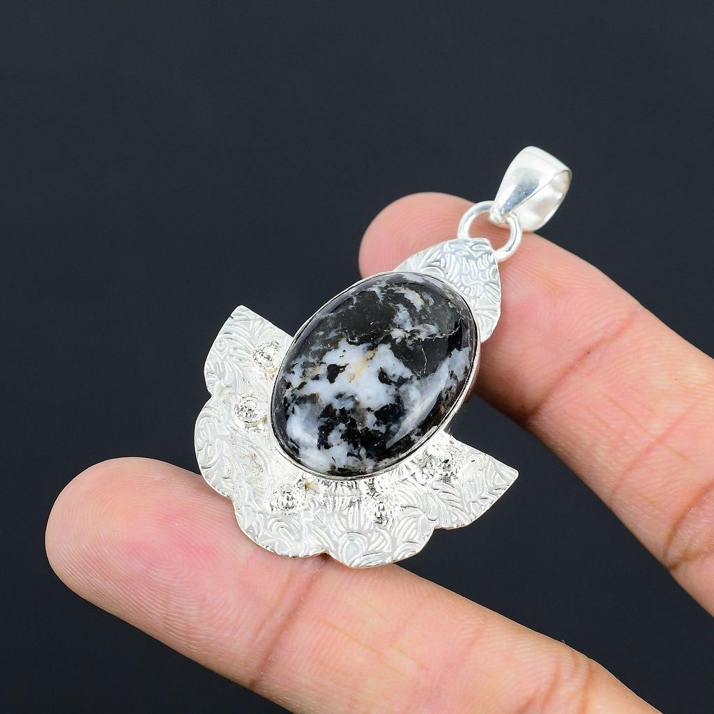 Sisters Day Deal 925 Silver Zebra Jasper Stone Unique Wife Art Deco Boho Pendant