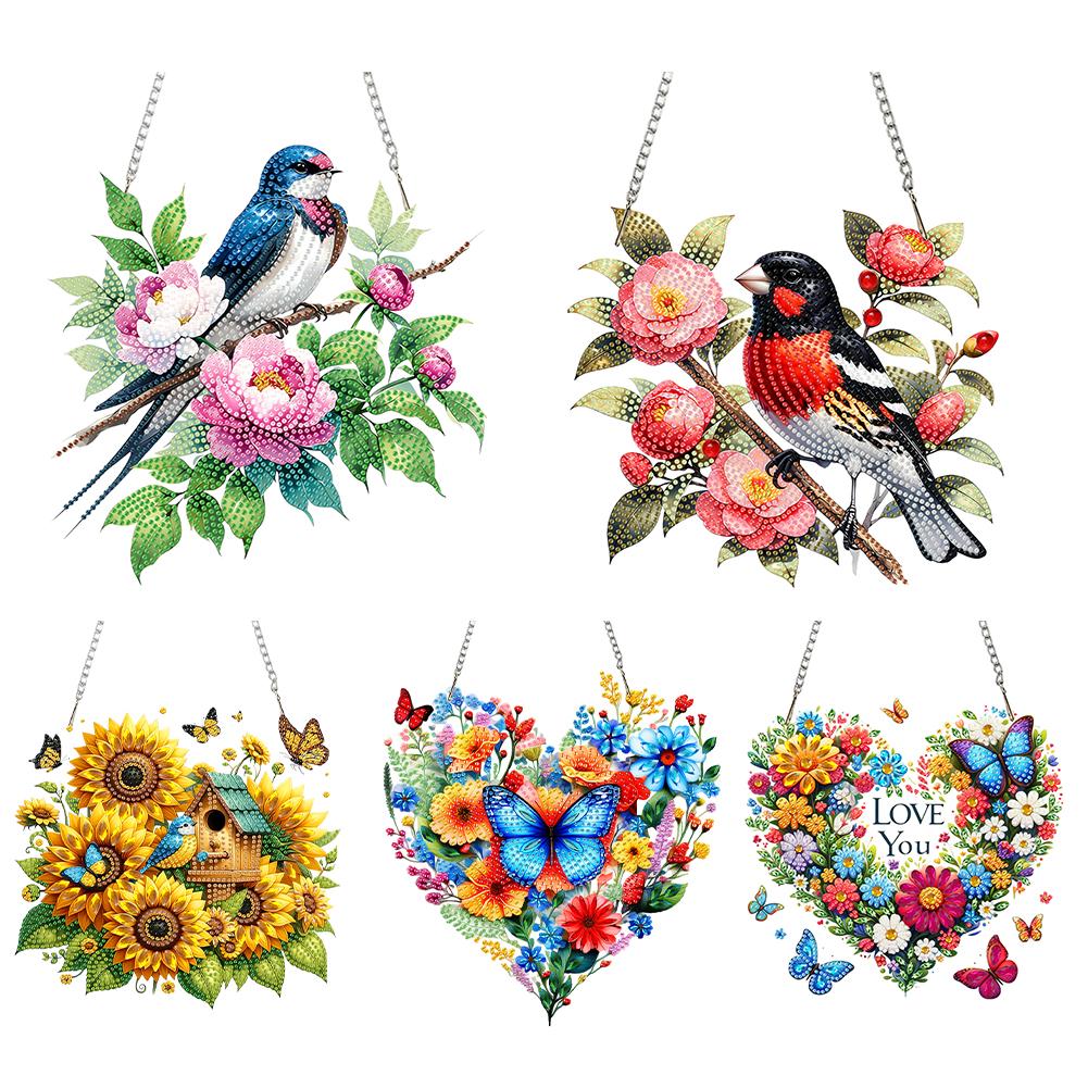 Acrylic 2D/Flat DIY Diamond Painting Set Rhinestone Diamond Art Window Pendants Diamond Art Pendant DIY Home Decor Hanging Charm