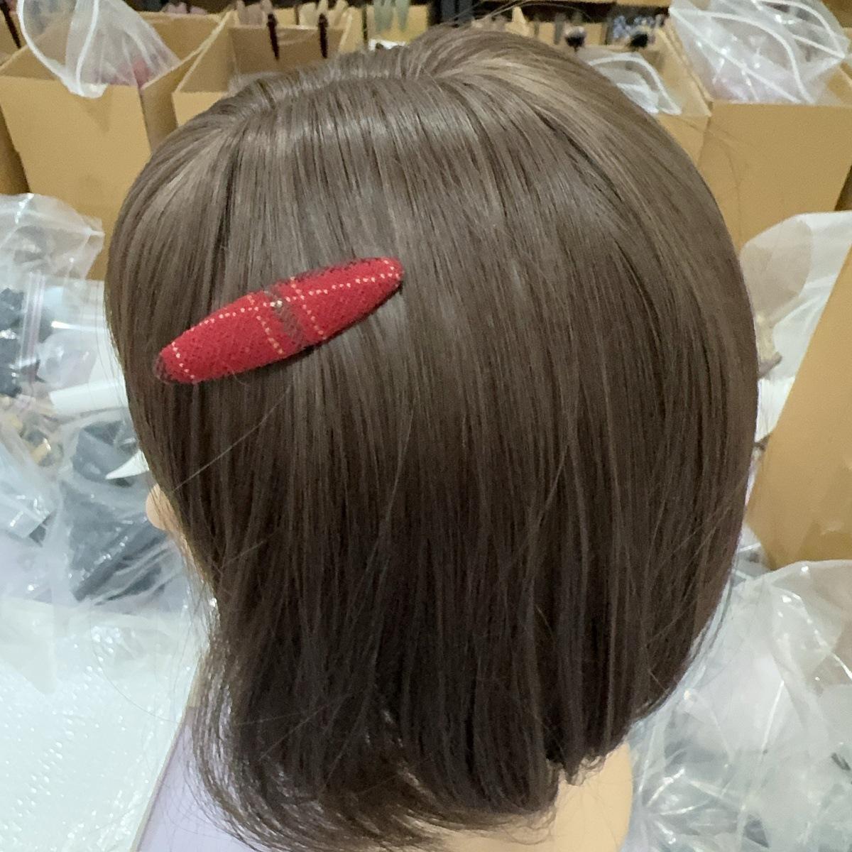 Plaid Red Fabric Triangle Hair Clip - Retro, Versatile Long BB Clip for Bangs & Flyaways