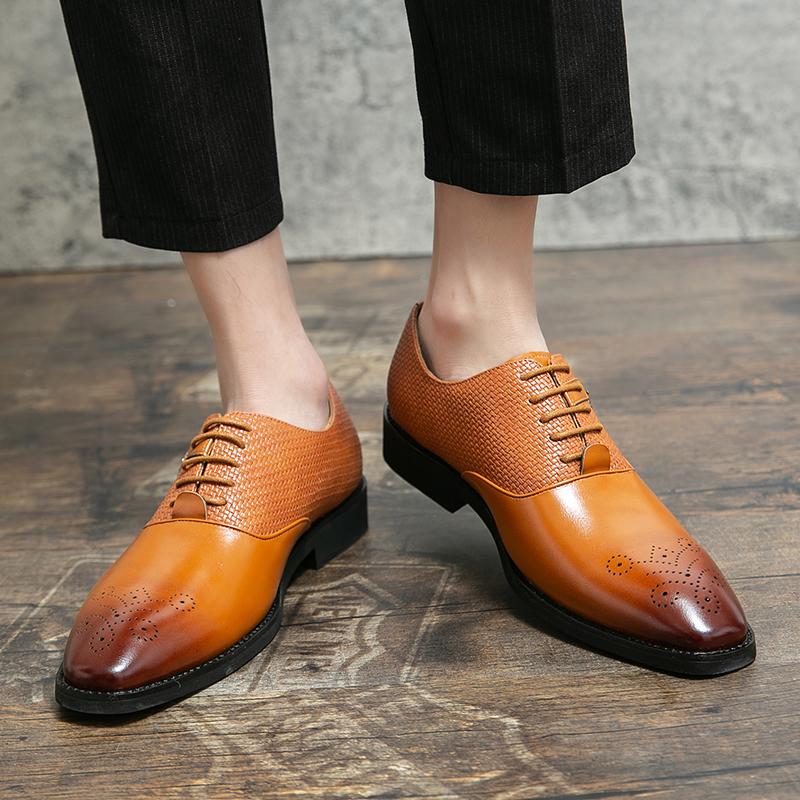 Fashion Fashion Woven Design Oxford Shoes Business Pointed Formal Leather Shoes Brogue Lace Up Moccasin Brown Black Wedding Shoes