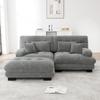 Canapé d'angle Cloud pour salon, canapé double en chenille, 2 coussins lombaires, 2 coussins décoratifs, accoudoirs larges, pouf, gris