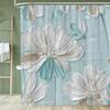 1Pc Beautiful White Floral Shower Curtain,Polyester Fabric Washable Flowers Bathroom Curtains,Home Decoration Curtain With Hooks