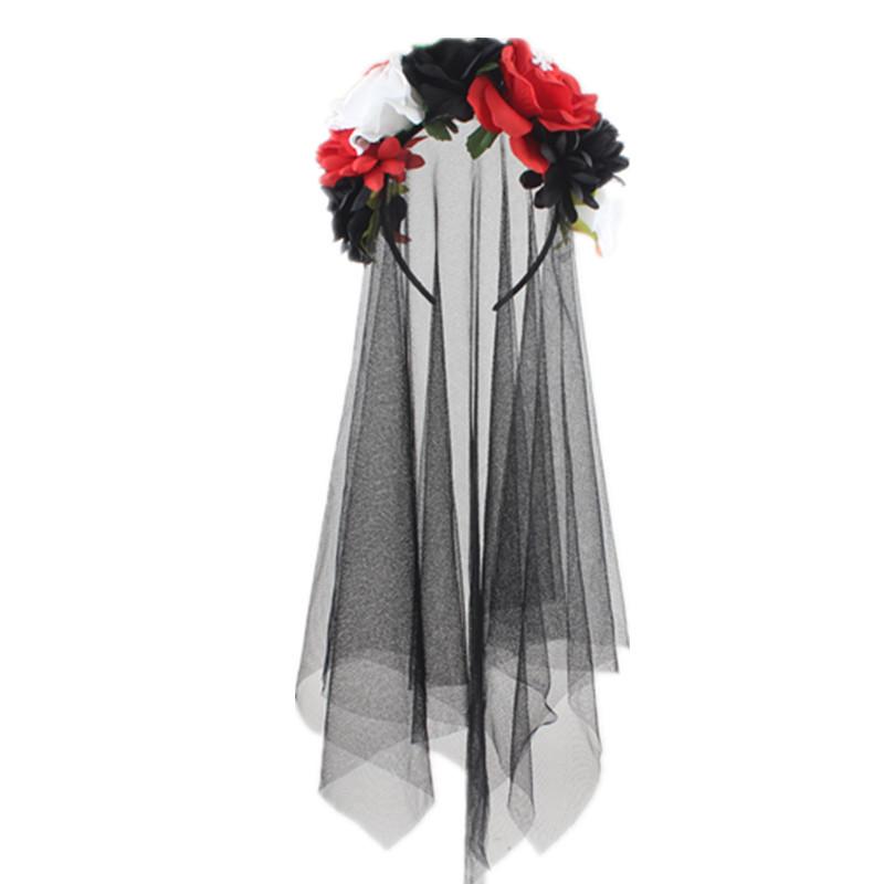 

European & American Christmas Snowflake & Rose Mesh Headband красный/чёрный