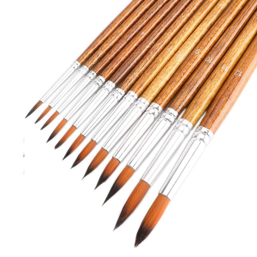 

12Pcs Artist Paint Brush Set - Versatile Pointed & Round Tips for Watercolor, Acrylics, Ink, Gouache, Oil, Tempera коричневий