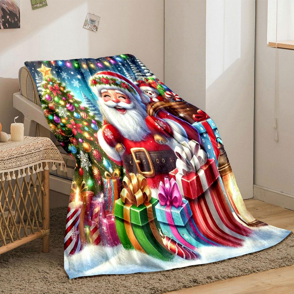 Santa Claus and Christmas Cheer print blanket soft and cozy perfect for the living room bed sofa or a nap,gift