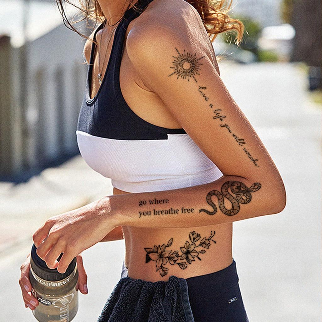 Dark Snake Tattoo Sticker Waterproof And Sweatproof Literary Short Sentence Flower Scar Tattoo Sticker