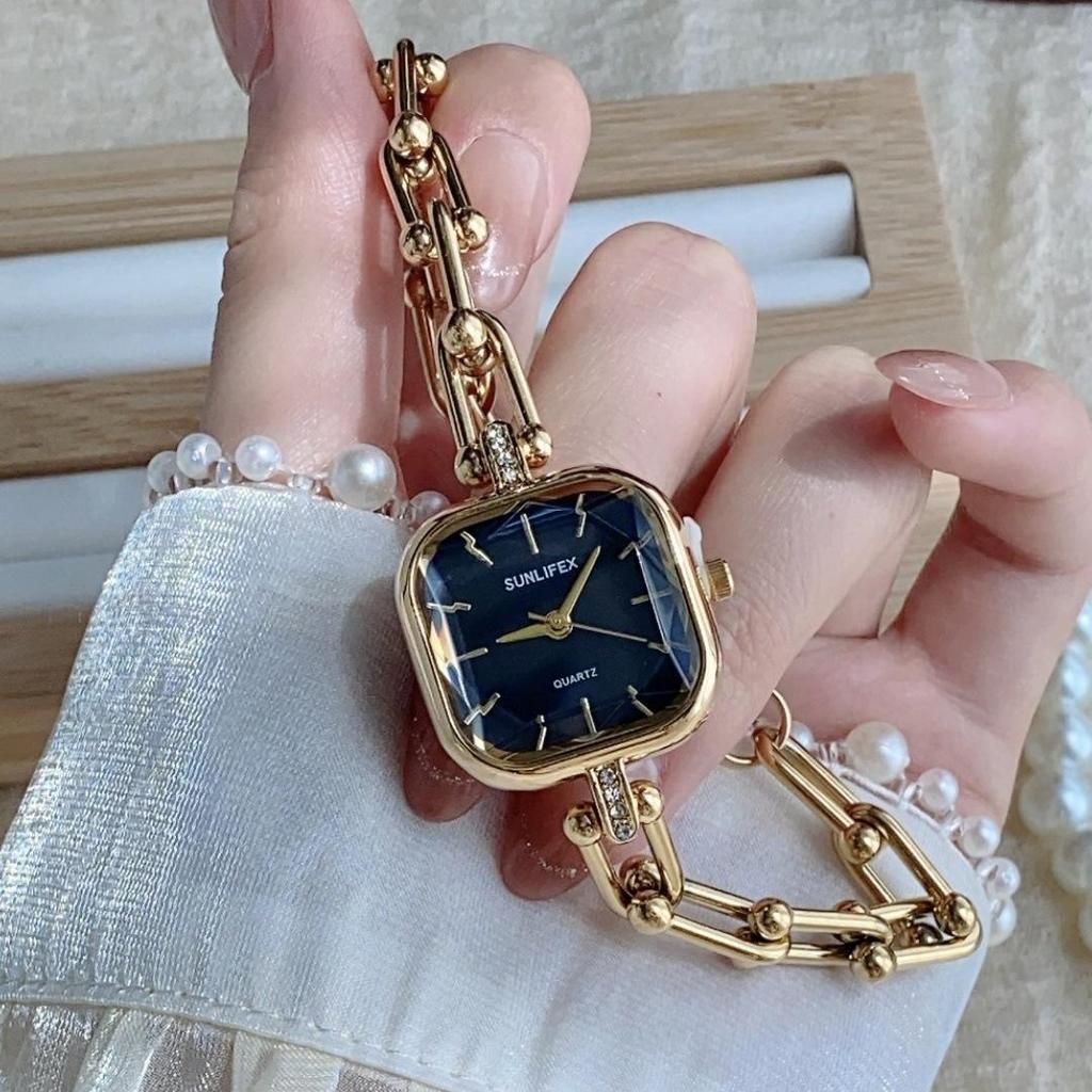 Ceas brățară cu lanț pătrat aur vintage pentru femei SUNLIFEX