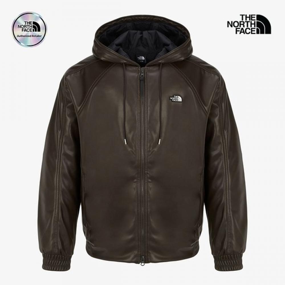 The North Face Runo leaTher Hooded Zip Up Jacket Brw 85