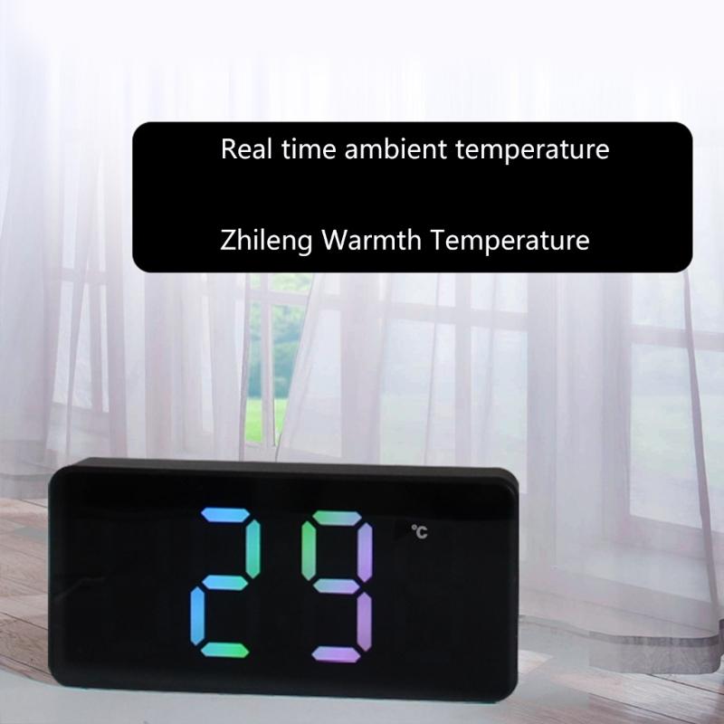 Mirror Clock Snooze Alarm Digital Timer Large Led Display Date Temperature Mute-