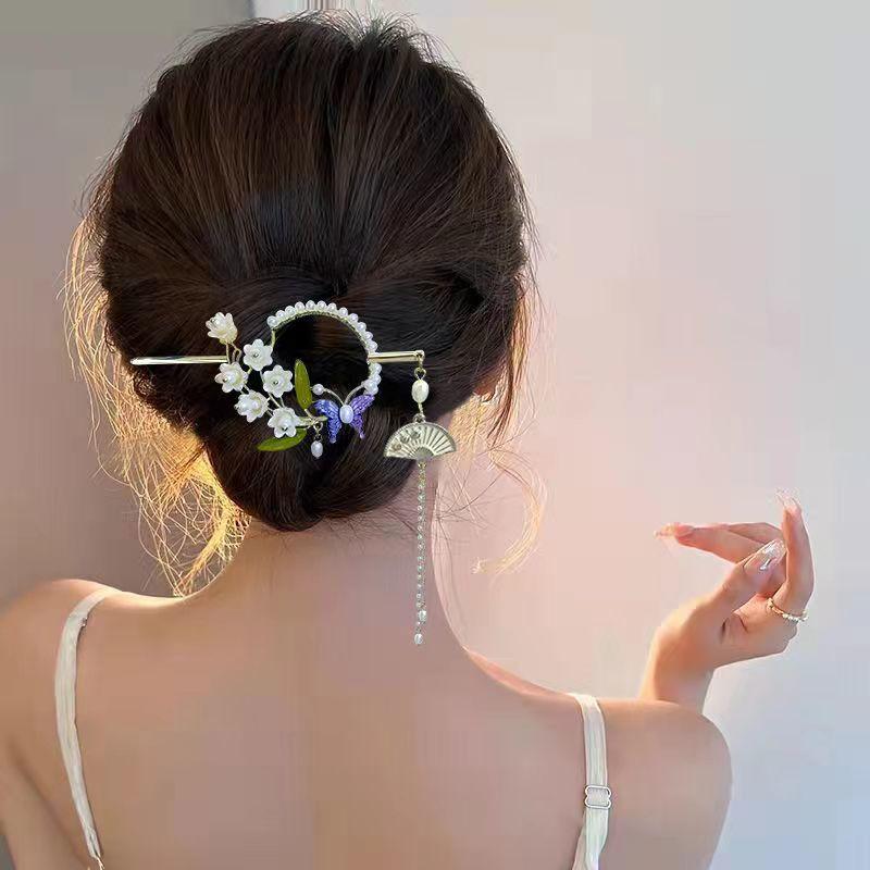 Chinese Style New Headwear Floral Hair Sticks for Women Tassel Hairpin Modern Hanfu Style Hair Clip Female Hair Accessories