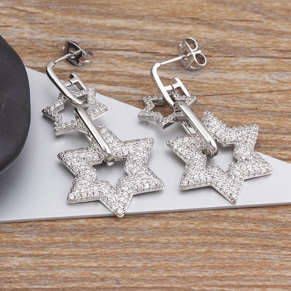 

Nidin Classic 2 Colors Copper Zircon Lucky Star Shiny Rhinestone Drop Earrings Women Retro Fine jewelry Trend Party Accessories срібний