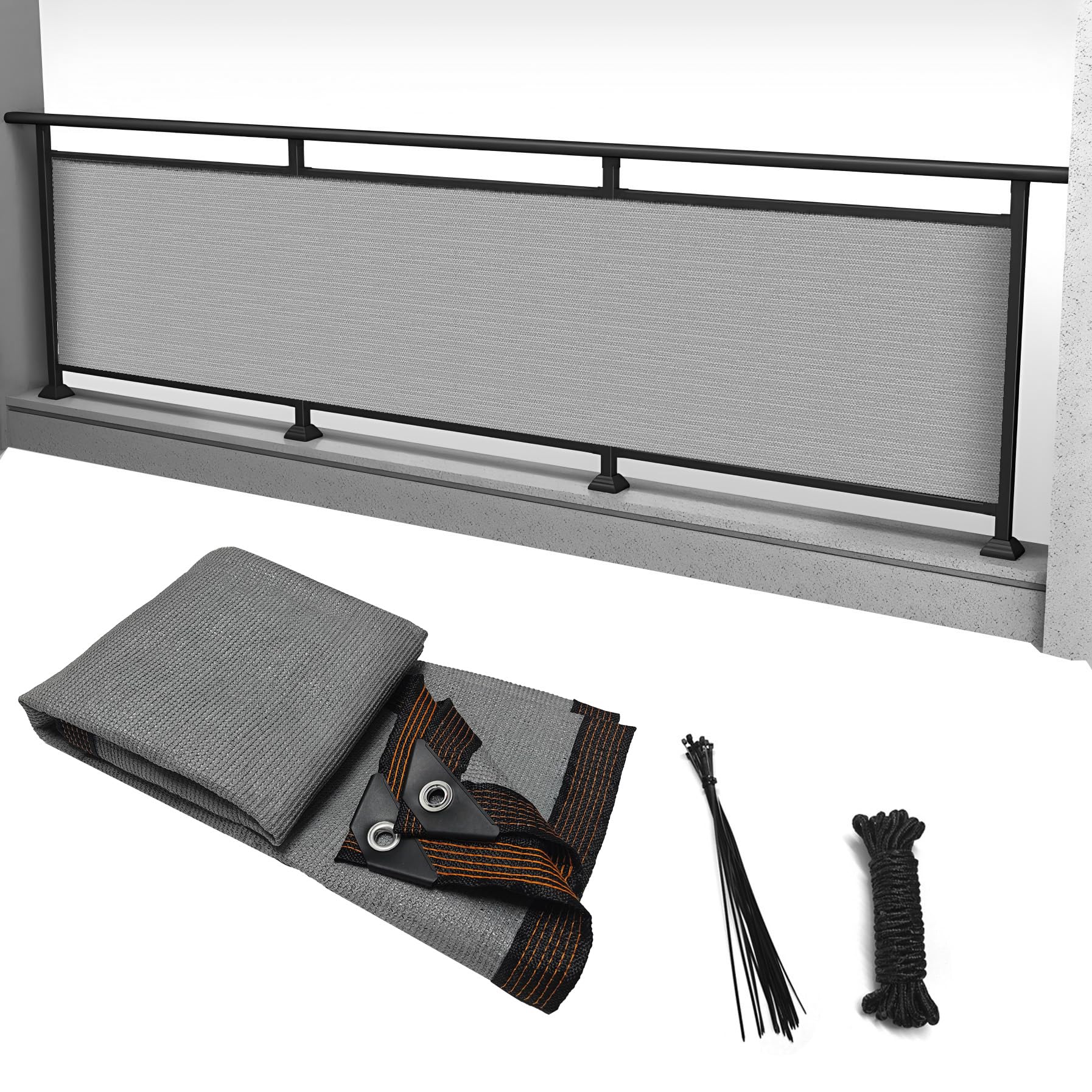 

YEZOND Балкон х Солнцезащита Защита от УФ-лучей для балконов и с двумя отверстиями для веревки каждые 50 см Экран, 0,9 м 5 м, Серый, Сетка, Квартиры, серый