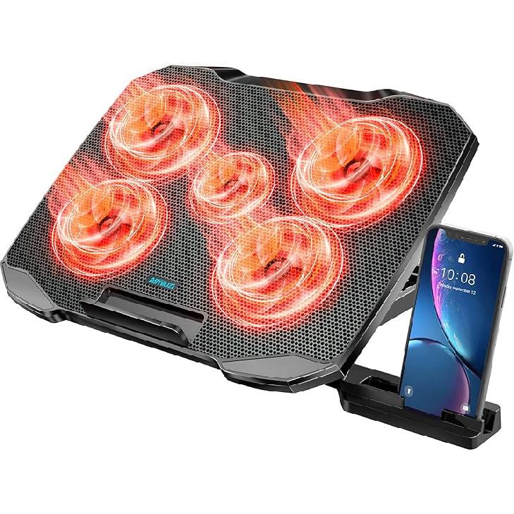 Laptop Cooling Pad Laptop Cooler Stand, Laptop Fan Cooling Pad for 12-15.6 Inch Laptop Notebooks, 5 Quiet Fans, 5 Angle Adjustable Laptop Cooling