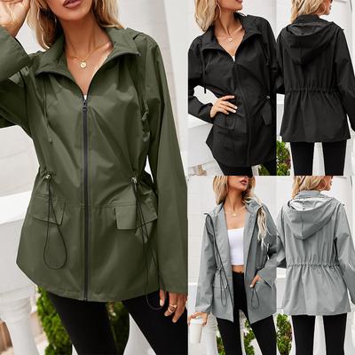 Fashion Women's Casual Hooded Zipper Waterproof Windbreaker Coat