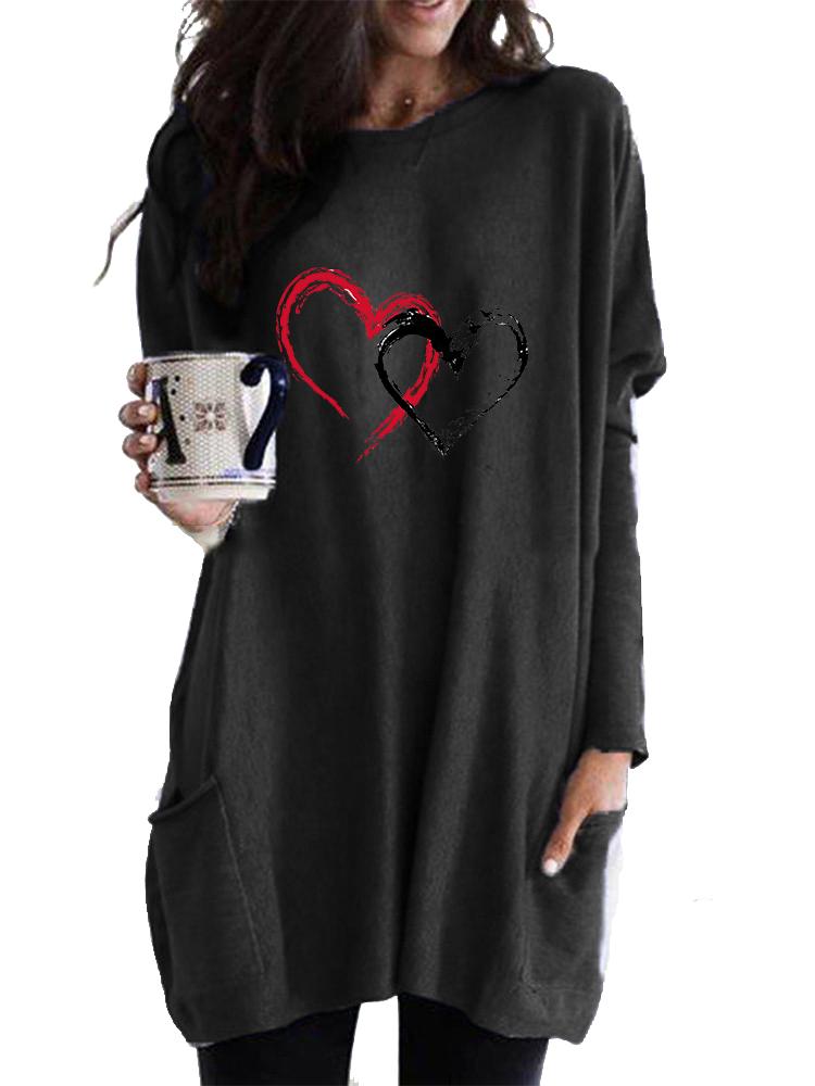Women's Sweatshirt Women's Long Tunic with Pockets Loose Fit Fashion Printed Logn Sleeve Top