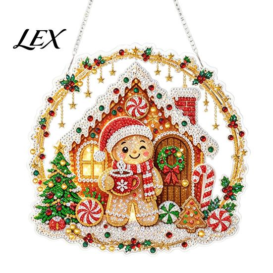 Festive Tree Ornament Crafting Christmas Rhinestone Painting Suncatcher Kit, DIY Faux Pearl Art Xmas Crafts for Adults Beginner, Acrylic Decorative