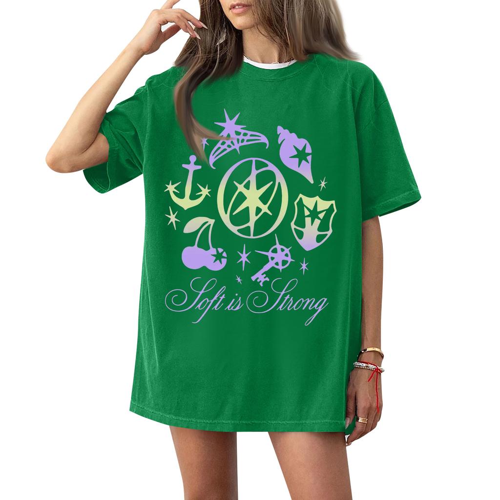 Dam T-shirt med tryck och rund hals och korta ärmar