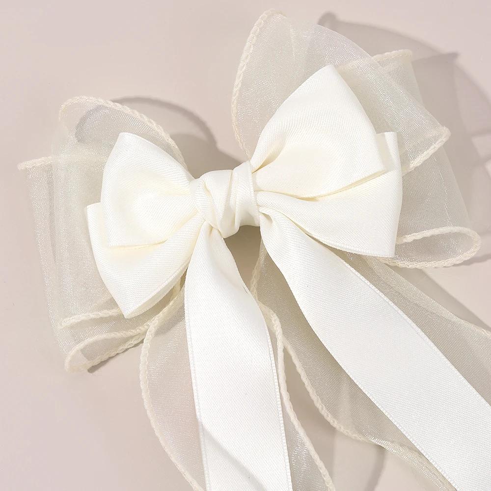 Girls Chiffon Bow Hair Clip Elegant Long Tail Ribbon Hairpins For Children Wedding Prom Daily French Headwear Hair Accessories